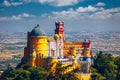 Palace of Pena in Sintra. Lisbon, Portugal. Travel Europe, holidays in Portugal. Panoramic View Of Pena Palace, Sintra, Portugal. Royalty Free Stock Photo