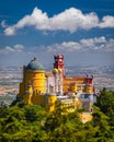 Palace of Pena in Sintra. Lisbon, Portugal. Travel Europe, holidays in Portugal. Panoramic View Of Pena Palace, Sintra, Portugal. Royalty Free Stock Photo