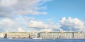 Palace quay and Hermitage panoramic view with rainbow over it Royalty Free Stock Photo
