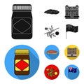 The palace of Queen Victoria, Mount Uluru, a flower of a mimosa, a national flag.Australia set collection icons in black