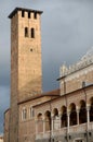 Palace of reason and medieval tower seen from the square fruit in Padua in the Veneto (Italy) Royalty Free Stock Photo