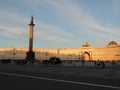 Palace square and Alexander column sunset Petersburg Royalty Free Stock Photo