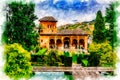 Palace Torre de Las Damas in Alhambra. Granada, Spain. Royalty Free Stock Photo