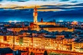 Palace Vecchio Palazzo Vecchio in Piazza della Signoria, built in 1299-1314 ,one of the most famous buildings of the city. Night Royalty Free Stock Photo