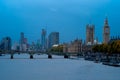 Palace of Westminster and Big Ben with the skyline of London city at sunset Royalty Free Stock Photo