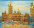 Palace of Westminster and Elizabeth Tower-BIG Ben of London - Oil Painting