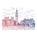 Palace of Westminster and Big Ben. London, England, UK. Graphic sketch Royalty Free Stock Photo