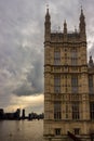 The Palace of Westminster rises up out of the west bank of the River Thames. Royalty Free Stock Photo