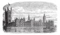 Palace of Westminster or Houses of Parliament in London England vintage engraving Royalty Free Stock Photo