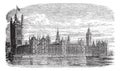 Palace of Westminster or Houses of Parliament in London England vintage engraving