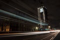 The Palace of Westminster and illuminated Big Ben at night with light trail Royalty Free Stock Photo