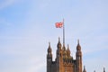 Palace of Westminster and Union Jack flag London England Royalty Free Stock Photo