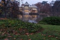 Palacio Cristal in Park Buen Retiro in Madrid water river pond t
