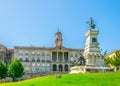 Palacio da Bolsa and statue of Infante Dom Henrique in Porto, Portugal