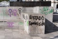 March, riot, painted sculpture feminist march Palacio de Bellas Artes