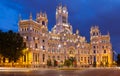 Palacio de Cibeles in summer dusk. Madrid Royalty Free Stock Photo
