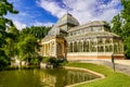 Palacio de Cristal in Madrid's Retiro public park with its lake on the main faÃÂ§ade,