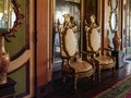 Palacio Nacional de Queluz National Palace. Thrones in Sala dos Embaixadores aka Sala dos Embaixadores. Sintra Royalty Free Stock Photo