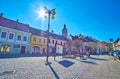 Palackeho Square with old colored houses, on March 9 in Kutna Hora, Czech Republic