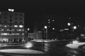 Palackeho street in Chomutov in Czechia on 22. january 2024 on black and white film photo - blurriness and noise of scanned 35mm