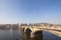 Palacky bridge, also called Palackeho Most, in Prague, Czech Republic, over the Vltava river, with a view of the Smichov and Andel