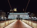 The palais e justice of Lyon and the view of the notre dame fourviere on the hill, Lyon, vieux Lyon, France Royalty Free Stock Photo