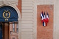 Palais national french text facade palace prefecture in toulouse city sign logo France Republic french building state institution Royalty Free Stock Photo