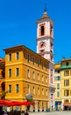 Palais Rusca Palace and Tour de l\'Horloge clock tower at Place du Palais de Justice Palace square in Nice in Frnce Royalty Free Stock Photo