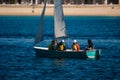 Palamos, Catalonia, may 2016: children learning to sail Royalty Free Stock Photo