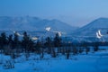 Palandoken mountain with ski resort lights at night in Erzurum