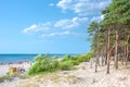 Palanga, Lithuania - Aug 03: People are relaxing on sandy beach of the Baltic sea. Seaside resort at warm summer day on Baltic sea