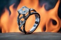 Palantinum diamond engagement ring fire on background ai generated Royalty Free Stock Photo