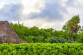 Palapa roof resort in tropical beach Playa del Carmen Mexico Royalty Free Stock Photo