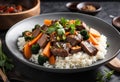 A palatable plate beef stir fry,but instead beef use diced cantaloupe