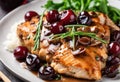 A palatable plate chicken marsala,but instead chicken use diced cherries