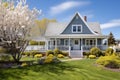 palatial cape cod house featuring a side gable roof and front garden