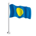 Palau Flag. Isolated Realistic Wave Flag of Palau Country on Flagpole