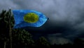 Palau flag for national celebration on dark storm cumulus clouds - abstract 3D illustration