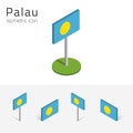 Palau flag, vector set of 3D isometric flat icons