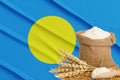 Palau grain crisis, Concept global hunger crisis, On background Flag Palau wheat grain. Concept of growing wheat in Palau. 3D