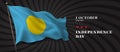 Palau independence day vector banner, greeting card. Palauan wavy flag