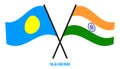 Palau and India Flags Crossed And Waving Flat Style. Official Proportion. Correct Colors