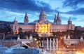 Palau Nacional situated in Montjuic at night, Barcelona