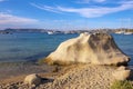 Palau, Italy - Panoramic view of touristic yacht port and marina - Porto Turistico Palau - with city beach and at the Costa