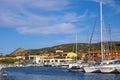 Palau, Italy - Panoramic view of touristic yacht port and marina - Porto Turistico Palau - with yachts pier and at the Costa