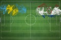 Palau vs Paraguay Soccer Match, national colors, national flags, soccer field, football game, Copy space