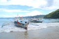 Ferry wooden boats on beach sea shore in Puerto Princesa, Palawan, Philippines Royalty Free Stock Photo