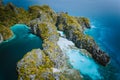 Palawan, Philippines aerial drone natural scenery of turquoise lagoon and limestone cliffs. El Nido Marine Reserve Park Royalty Free Stock Photo