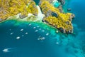 Palawan, Philippines aerial view of entrance to big lagoon. Natural scenery of tropical Miniloc island Royalty Free Stock Photo