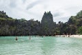 PALAWAN, PHILIPPINES - JANUARY 27, 2018: Crowded Hidden Beach in El Nido, Palawan. Very popular sightseeing place in Tour C